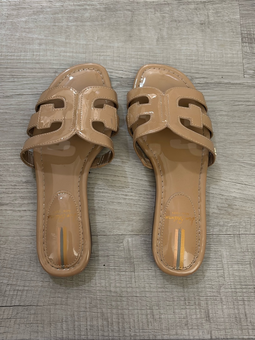 Sam Edelman Nude Patent Slide Sandals